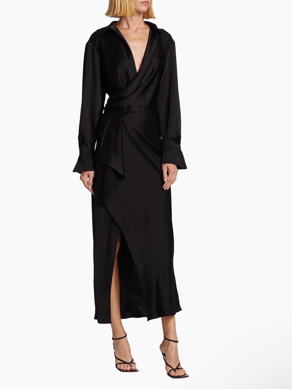 NEW NWT SIMKHAI Talita Draped Front Black Wrap Maxi Dress, sz 2